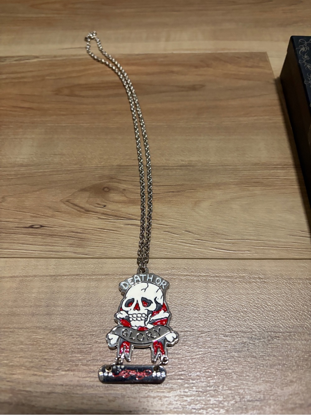 Ed Hardy Skull 'Death or Glory' Necklace silver with Red Accents